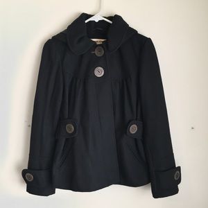 black hooded hoodie peacoat jacket coat medium